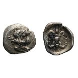 Elis, Olympia. c. 460s BC. 1/8 Obol, 0.90g (9h). Obv: Eagle flying left, snake entwined round body