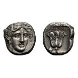 Caria, Rhodes. 408/7-405/4 BC. Tetradrachm, 15.29g (12h). Obv: Head of Helios three-quarters