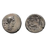 L. Aemilius Buca. Plated Denarius, 3.93g (1h). Rome, 44 BC. Obv: Head of Venus right, L BVCA behind.