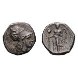Lucania. Heraclea. c. 330-325 BC. Stater, 8.00g (6h). Obv: Head of Athena right, wearing Attic