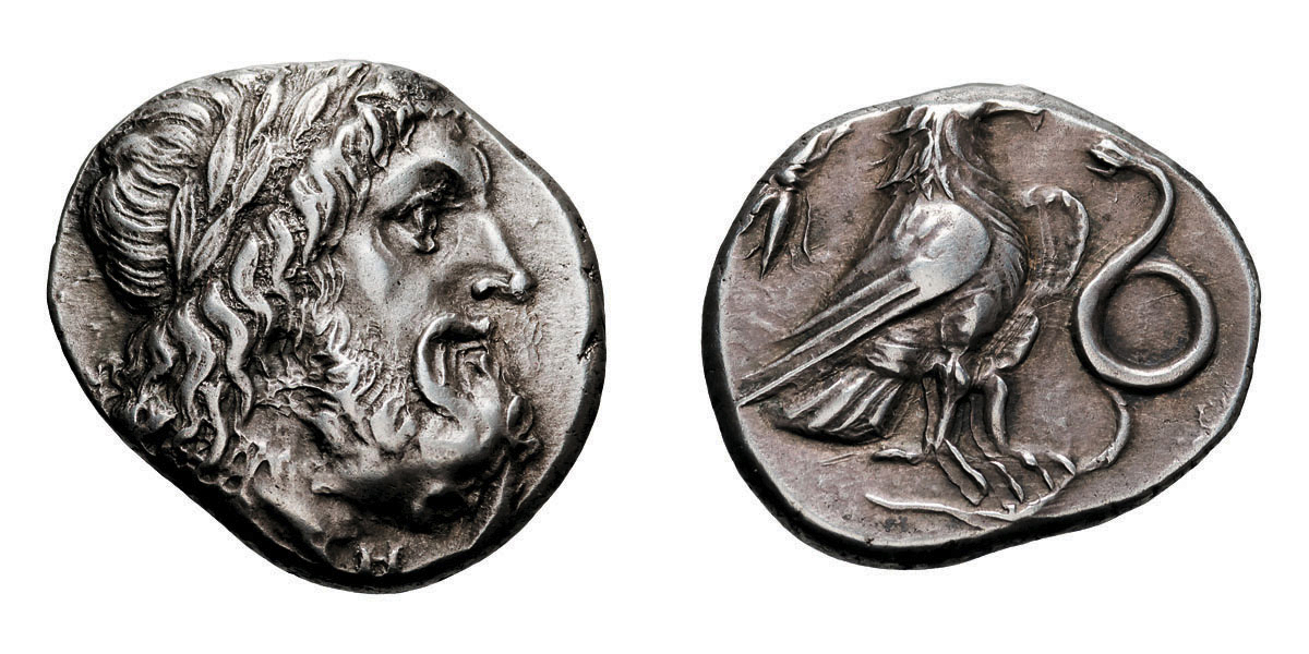 Elis, Olympia. 270s-260s BC. Stater, 11.96g (10h). Obv: Laureate head of Zeus right. Rx: Eagle