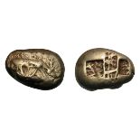 Ionia. Ephesus. c. 625-600 BC. EL Stater, 14.02g (11h). Obv: Spotted stag grazing right; above,