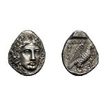 Caria, Halicarnassus. c. 375 BC. Tetradrachm, 15.21g (12h). Obv: Head of Apollo facing, turned