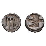 Bruttium. Croton. c. 490-480 BC. Stater, 7.74g (9h). Obv: Delphic tripod, with three handles, and