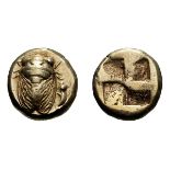 Ionia, Phocaea. 4th century BC. 1/6 Stater or Hekte, 2.55g (11h). Obv: Cicada; seal to right. Rx: