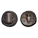 Boeotia. Thebes. c. 395-338 BC. Stater, 12.20g (11h). Obv: Boeotian shield. Rx: Amphora, club above;
