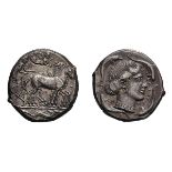 Sicily. Syracuse. Second Democracy. c. 474-450 BC. Tetradrachm, 17.29g (3h). Obv: Charioteer driving