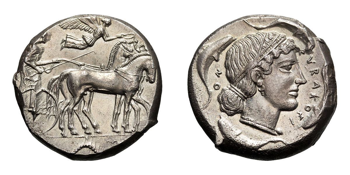 Sicily. Syracuse. c. 450-440 BC. Tetradrachm, 17.37g (1h). Obv: Charioteer driving slow quadriga