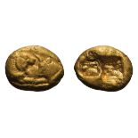 Kingdom of Lydia, Croesus. 565-546 BC. Heavy Gold Stater, 10.73g (12h). Obv: Forepart of roaring