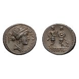 C. Servilius C.f.. Denarius, 3.92g (5h). 57 BC. Obv: Wreathed head of Flora right, FLORAL·PRIMVS