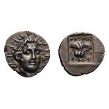 Caria. Rhodes. 304-c. 275 BC. Hemidrachm. "Plinthophoric" coinage. Antaios, magistrate, 1.43g (11h).