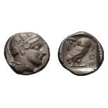 Attica, Athens. c. 445-440 BC. Tetradrachm, 17.15g (5h). Obv: Helmeted head of Athena right. Rx: Owl