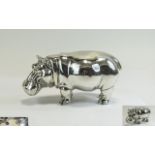 South African Very Fine Signed Silver ( Pure ) Plated Realistic Figure of a Large Hippopotamus,