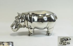 South African Very Fine Signed Silver ( Pure ) Plated Realistic Figure of a Large Hippopotamus,