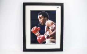 Boxing Interest. Signed photo Sugar Ray Leonard. Black glazed frame. Ideal collectors or charity
