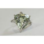 Green Amethyst Large Solitaire Ring, a 12.5ct trillion cut green amethyst set in a platinum