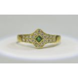 18ct Yellow Gold Set Diamond and Emerald Cluster Ring, The Central Emerald of Good Colour,