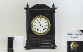 Seth Thomas New York Ebonised Wooden Mantel Clock with Eight Day Striking Half Hour and Hour