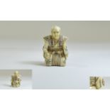 Japanese - Finely Carved and Signed Ivory Netsuke From The Meiji Period 1864 - 1912 ' Old Man ' In