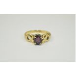 Ladies 9ct Gold Set Single Stone Garnet Ring. Fully Hallmarked. Ring Size - N.