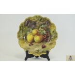 Royal Worcester Hand Painted and Shaped Cabinet Plate ' Fallen Fruits ' c.1928. Signed T. Lockyer.