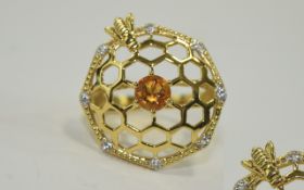 Honey Bee Citrine and White Topaz Honeycomb Ring,