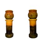 Antique Bretby Jardiniere and Torchere Stand with Stylised Floral Decoration to Stand and