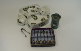 Small MIxed Lot Comprising Sounvenir spoons of Palestine, Spode Strawberry Dish, Empire Ware Vase