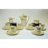 Royal Doulton Art Deco 15 Piece Coffee Set ' Athlone ' Pattern. D5551. Comprises 1 Coffee Pot, 5