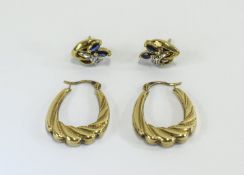 Ladies Pair of 9ct Gold Creole's / Hoop Earrings + a Pair of 9ct Gold Set Diamond and Sapphire