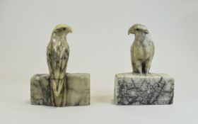 1930's Pair of Albastor Bookends In The Form of Budgerigars. Each 6.