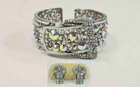 Aurora Borealis Crystal Buckle Bangle and Matching Earrings,