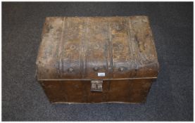 Early 20th Century Pressed Tin Trunk / Bedding Box with painted blue interior.