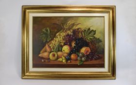 A. Pallade Late 20th Century Artist ' Fruits ' Stillife Oil on Canvas, Signed. Gallery Label to