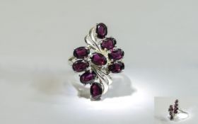 Indian Garnet Cluster Ring, red garnet with hints of blackcurrant, totalling 6.75cts set in a