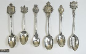 A Good Collection of Antique and Vintage Amorial Crested Silver Spoons ( 6 ) In Total.