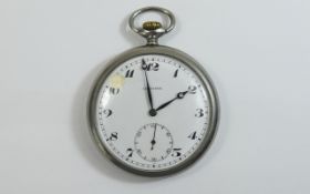 Longines Steel Cased Open Faced Pocket Watch, Date 1934, Case 5475897, Mineral Crystal, Dia 48 mm,