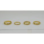 A Collection of Four Antique 22ct Gold Wedding Bands. All Fully Hallmarked. Gold Weight 15.4 grams.