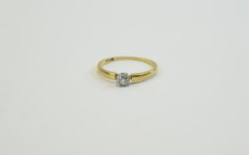 Ladies 18ct Yellow Gold Set Single Sone Diamond Ring. Marked 18ct.