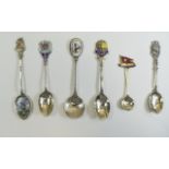 .A Fine Collection of Silver and Enamel Spoons ( 6 ) In Total - Please See Photo.