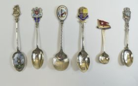 .A Fine Collection of Silver and Enamel Spoons ( 6 ) In Total - Please See Photo.