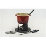 Le Creuset Cast Iron Fondue Set Complete with burner and original forks in red cast iron finish
