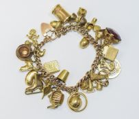 Antique - Good Quality 9ct Gold Albert Chain / Bracelet. Loaded With 33 Quality 9ct Gold Charms.