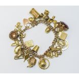 Antique - Good Quality 9ct Gold Albert Chain / Bracelet. Loaded With 33 Quality 9ct Gold Charms.