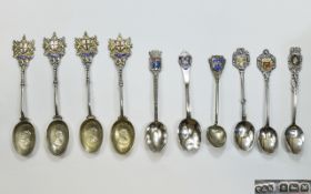 A Good Collection of Silver and Enamel Commemorative Spoons ( 10 ) In Total.