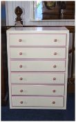 Bedroom Tallboy Cream painted pine chest of drawers, featuring six drawers,