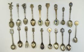 A Large Collection of Vintage Silver Plated and Enamel Commemorative Spoons ( 20 ) Spoons In Total