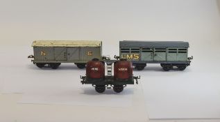 Hornby Meccano Tin Plate O Gauge Rolling Stock comprising Wine Wagon, No. 2 Luggage Truck N.E.
