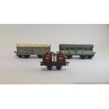 Hornby Meccano Tin Plate O Gauge Rolling Stock comprising Wine Wagon, No. 2 Luggage Truck N.E.