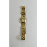Art Deco Style Ladies Techno's 9ct Gold Watch With Integral 9ct Gold Brick Pattern Bracelet and